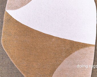 Minimalist beige white premium quality rug soft wool area rug irregular shape unique rug for living room bedroom christmas gift & home
