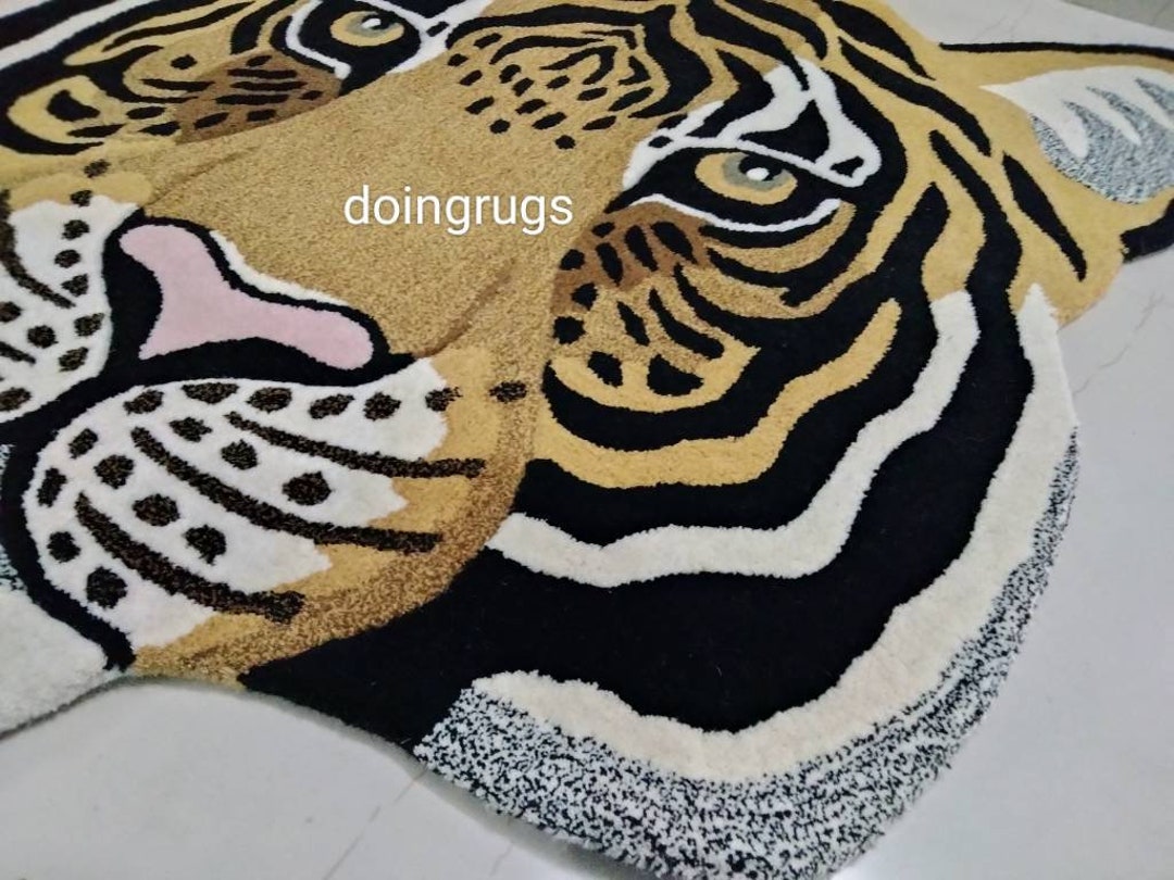 Handmade Tiger Head Rug Tiger Face Rug Tiger Print Rug Yellow Etsy