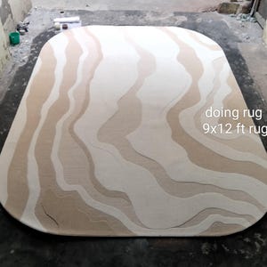 Oval shape irregular rug, beige white neutral rug,premium quality newzealand wool rug,handmade designer area rug for living room,bedroom