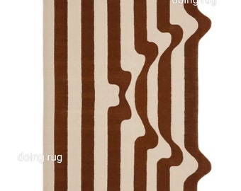 Irregular Shape Wool Area Rug: Beige Brown Modern Design
