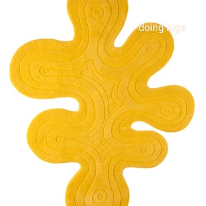 irregular shape mustard yellow wavy rug, designer handtufted soft newzealand wool rug premium quality area rug for living room bedroom gift