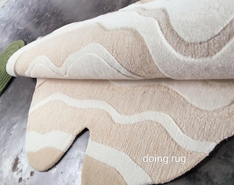 Modern Abstract Irregular Wool Rug – Handtufted Beige Area Carpet
