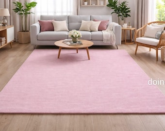Soft Pink Area Rug | Minimalist Modern Carpet | Living Room Bedroom Rug | Aesthetic Home Decor | Handmade Rug | Pastel Pink Floor Carpet