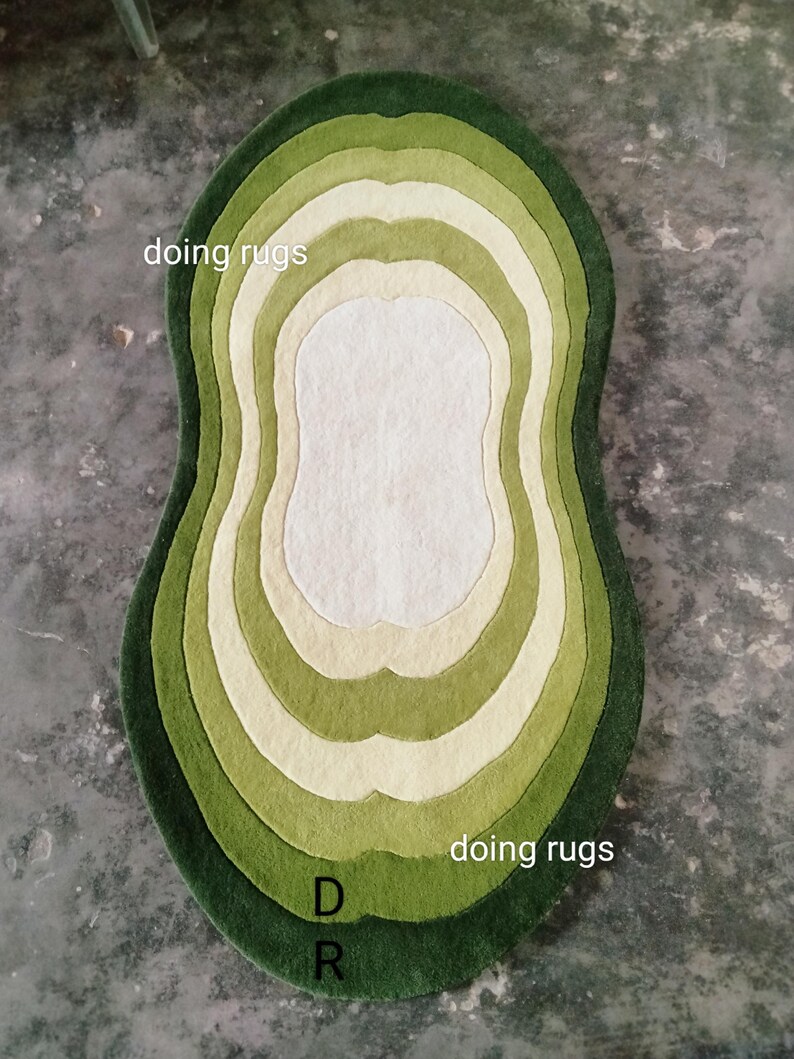 Oval Shape Green Rug Premium Quality Designer Rug Soft Newzealand Wool