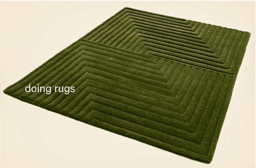 Green Handtufted Wool Rug,premium Quality Rug Modern Abstract High Low