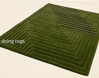 Green handtufted wool rug,premium quality rug modern abstract high low soft wool area rug for living room,bedroom,hall,gifts and home decor