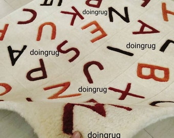 Hand-Tufted New Zealand Wool Alphabet Rug, Colorful Kids Room Decor