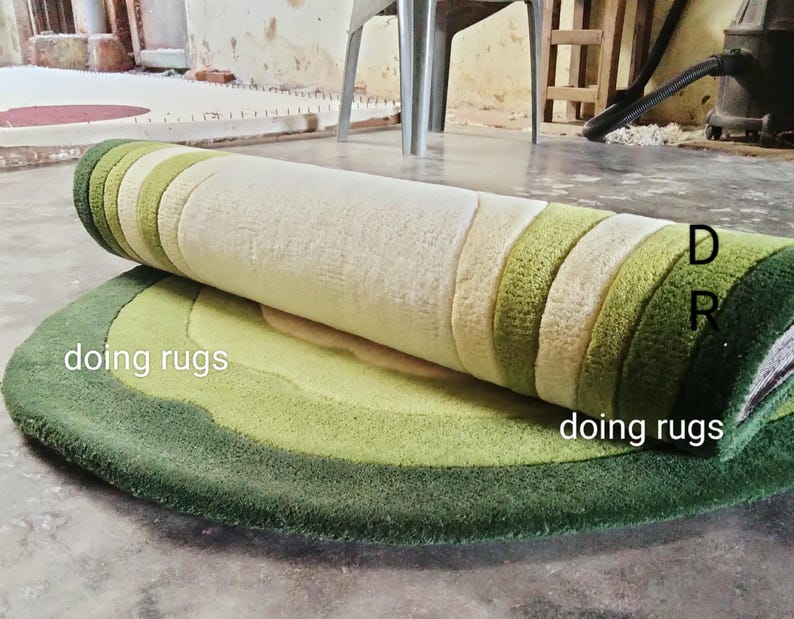 Oval Shape Green Rug Premium Quality Designer Rug Soft Newzealand Wool