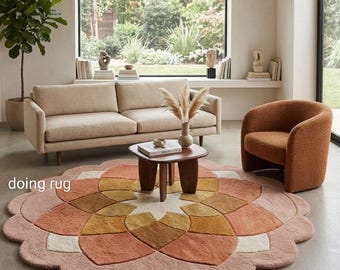 Handmade Flower Shape Rug Tufted Area Rug Modern Floral Carpet Living Room Rug Bedroom Rug