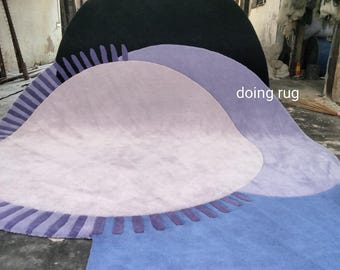 Hand Tufted Irregular Wool Rug, Modern Soft New Zealand Area Carpet