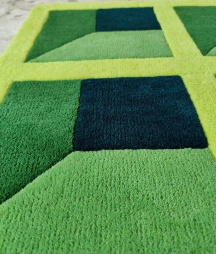 Square Block Shape Handtufted Rug Green Tufted Rug Modern - Etsy