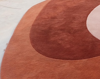 Handmade Kidney Shape Wool Rug, Rust Pink Designer Area Rug