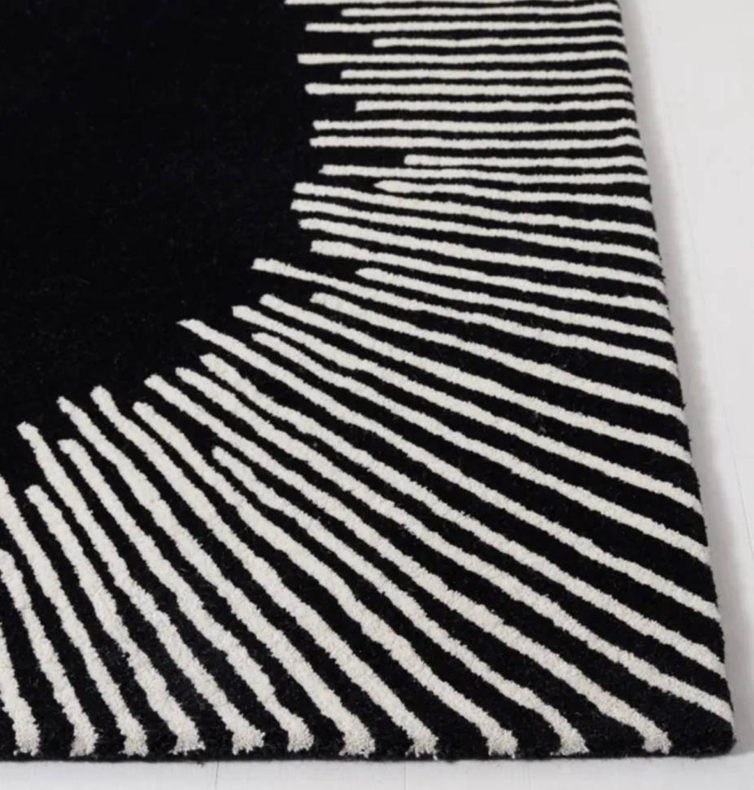 Handtufted Black White Rug, Modern Abstract Soft Wool Area Rug for