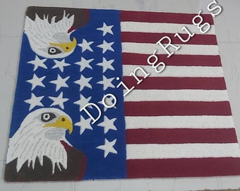 American eagle handtuftted rug, American flag handwoven rug,100%wool rug for living room, drawing room,office, christmas gift and home decor