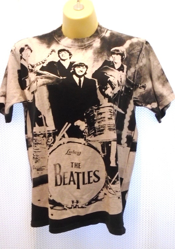Vintage Beatles All Over Print Black & White Band T shirt L   Etsy