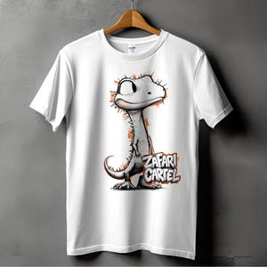 Leuke cartoon hagedis T-shirt, Zafari-kartelontwerp, uniek reptiel T-shirt, shirt grappige dieren, statement fashion top, kunstzinnige stijl