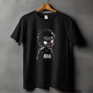 T-shirt ADHD houding, T-shirt neurodiversiteit, Awareness-kleding, shirt stripfiguur, uniek grafisch T-shirt, Roclla Media Art