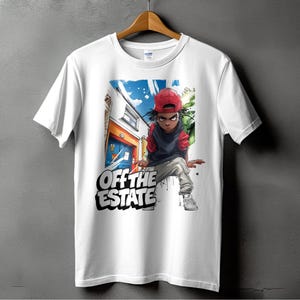 Maglietta Off The Estate, T-shirt streetwear urbana, design di artisti britannici, maglietta con personaggio dei cartoni animati, stile hip hop, moda giovanile, cool