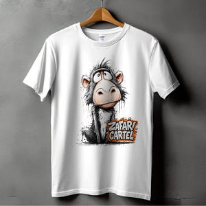 T-shirt cartoon aap, T-shirt grappige dieren, Zafari-kartel, uniek ontwerp, T-shirt uniseks, Roclla Media Art, grafisch T-shirt, VK gedrukt