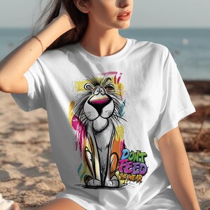T-shirt cartoon leeuw, T-shirt grappige dieren, Don't Feed The Wear, shirt met grafische print, expressief Roclla Art-T-shirt, kleurrijke leeuw T-shirt uniseks