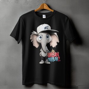 T-shirt cartoon olifant, T-shirt Urban Outlawz, shirt cool dier, trendy olifantontwerp, cadeau-T-shirt, Roclla Media Art
