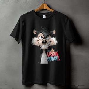 Cartoon wolf T-shirt, Urban Outlawz-T-shirt, grappig wolfsshirt, edgy stijl, Roclla Media Art, UK Design, cadeau-idee, cool grafisch T-shirt, cool grafisch T-shirt