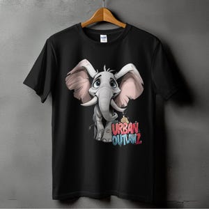 T-shirt cartoon olifant, T-shirt schattige dieren, shirt Urban Outlawz, grafisch T-shirt, stijlvol olifantontwerp, cadeau-T-shirt, Roclla Media Art