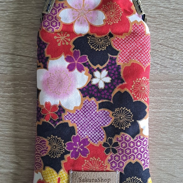 Étui à lunettes style rétro tissu japonais motif fleuri