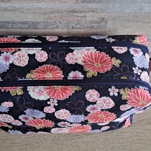 Grande trousse de toilette double compartiment tissu japonais fleuri