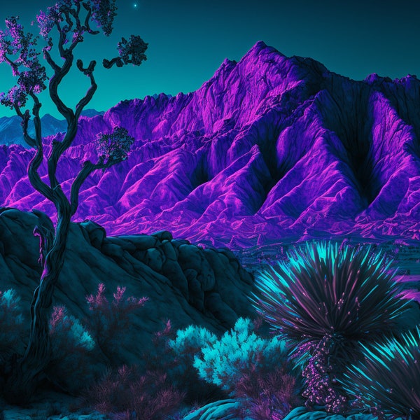 Get a taste of the California desert with our vibrant Ridgecrest landscape neon blacklight art (4)