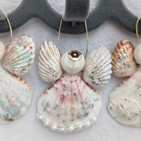 Set of Three Holiday Hand Made Sea Shell Angel Ornaments Set # 3