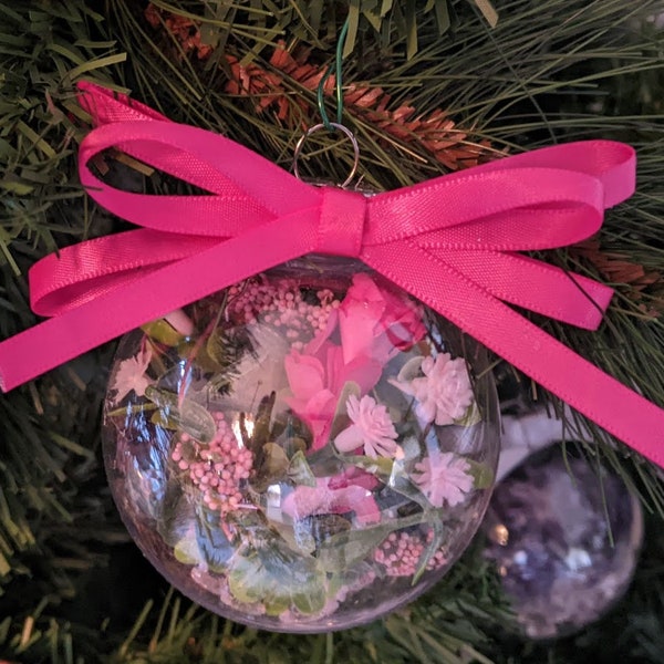 Pink Floral Ornaments With Pink Ribbon Bow