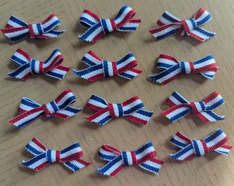 12 Mini Bows for Crafting - Small 2 inch Bows - Patriotic Bows Red,White and Blue. 12  One Dozen