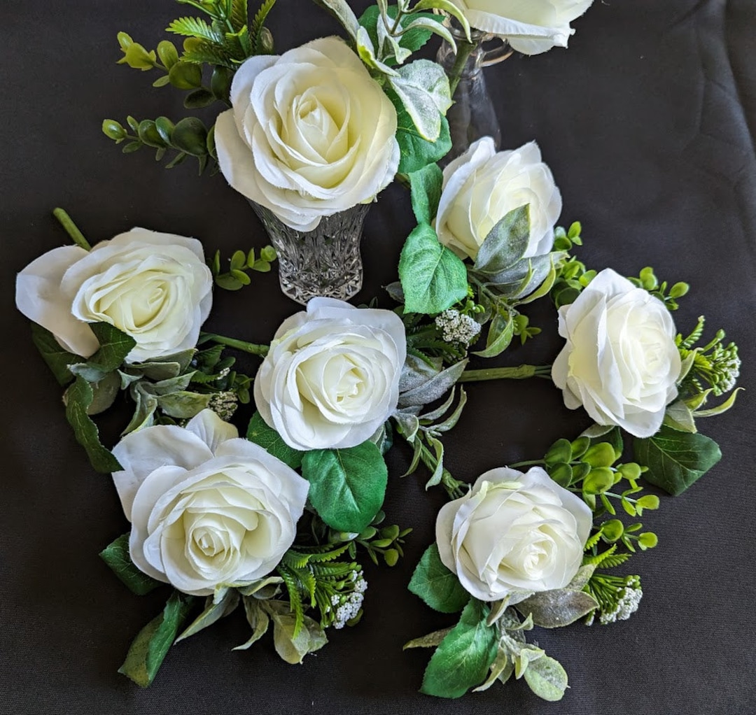 Single White Rose Silk Flower Bouquet Stem, DIY Floral, Home ,wedding ...