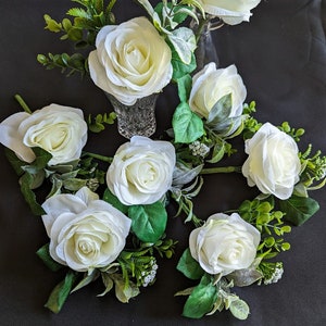 Single White Rose Silk Flower Bouquet Stem, DIY Floral, Home ,Wedding,