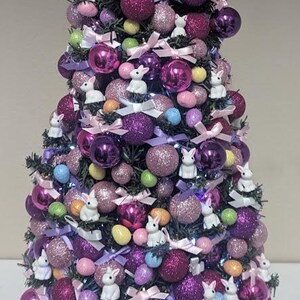 Easter Bunny Tree Decorated and Lighted  With Pink, Purple and White - White Multi Function Led Lights With Remote and Batteies all Included