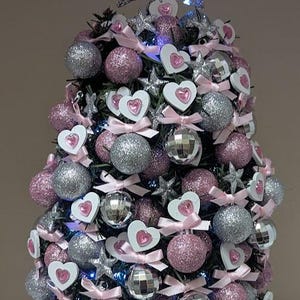 Christmas Tree Decorated - Table Top Fully Decorated Tree- With Silver-Pink And White Theme - White Multi Function Led Lights With Remote