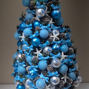 Coastal Beach Fully Decorated Tree With Coastal Beachy Turtles and Starfish - Christmas Tree with White Multi Function Led Lights And Remote