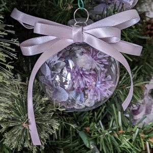 Purple Floral Filled Ornaments With Gray Bow