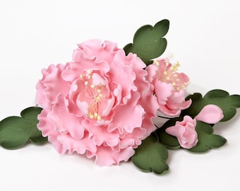 Pink Peony Sugar Flower Cake Topper | Assorted Size Gum Paste Flower for Cake Decorating Wedding Cakes & Birthday Cakes