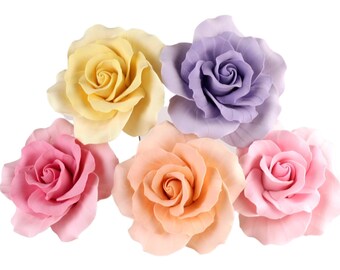 Mixed Rose Sugar Flower Cake Topper | Assorted Size Gum Paste Flower for Cake Decorating Wedding Cakes & Birthday Cakes - 15 Roses/box