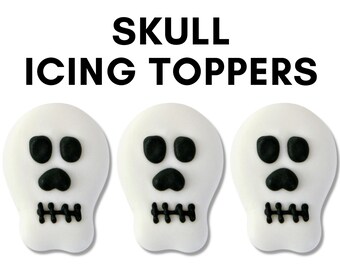 Edible Royal Icing Toppers - Skull Halloween Edible Toppers (Bulk) Ready-to-Use for Cake, Cupcake, Chocolate, Cookie, Candy
