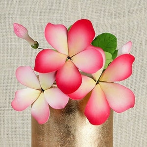Pink Plumeria Sugar Flower Cake Topper | Gum Paste Flower for Cake Decorating Wedding Cakes & Birthday Cakes - 3 sprays/box