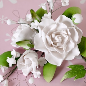 Gardenia Sugar Flower Cake Topper | Gum Paste Sugar Flower for Cake Decorating Wedding Cakes & Birthday Cakes - 3 Sprays per Box