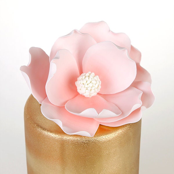 Pink Magnolia Sugar Flower Cake Topper | 4.5 inch Gum Paste Flower for Cake Decorating Wedding Cakes & Birthday Cakes