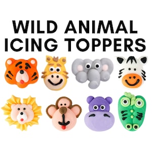 Sugar Icing Toppers - Jungle Safari Animal Sugar Toppers (Bulk) Ready-to-Use for Cake, Cupcake, Chocolate, Cookie, & Candy Decorating