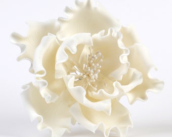 Extra Large White Peony Sugar Flower Cake Topper | 6 inch Gum Paste Flower for Cake Decorating Wedding Cakes & Birthday Cakes