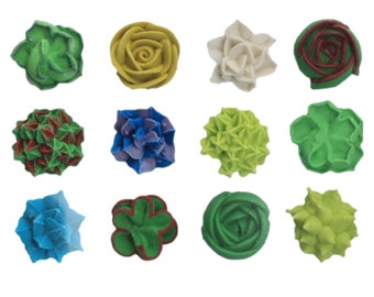 Edible Royal Icing Toppers - Succulent Flower SET A Edible Toppers Ready-to-Use for Cake & Candy Decorating | Ready-to-use Handmade