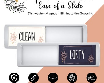 Clean Dirty Dishwasher Magnet & Sticker Sign for Magnetic and Non-Magnetic Surfaces
