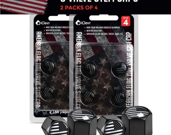 American Flag Tire Valve Stem Caps: Black Aluminum, Universal Fit (Set of 8)